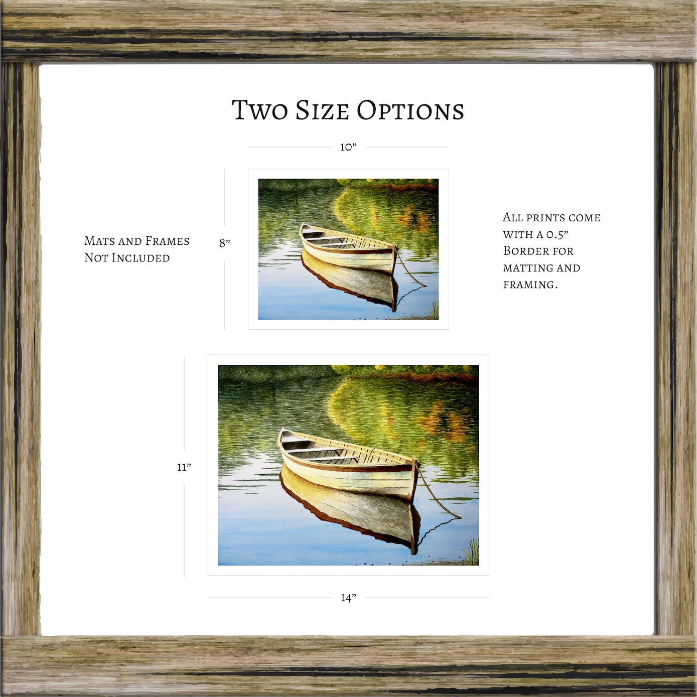 Original Watercolor Print of an old skiff in shallow waters – Coastal Wall Art