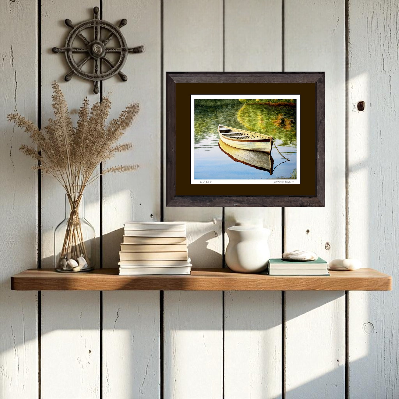 Original Watercolor Print of an old skiff in shallow waters – Coastal Wall Art