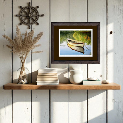 Original Watercolor Print of an old skiff in shallow waters – Coastal Wall Art