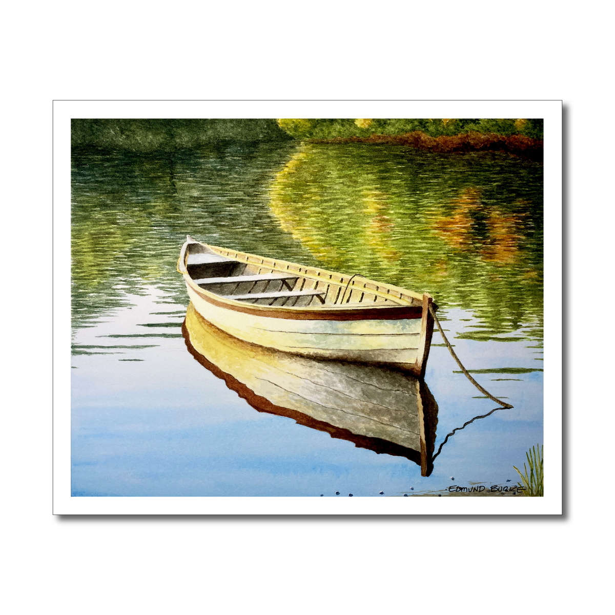 Original Watercolor Print of an old skiff in shallow waters – Coastal Wall Art