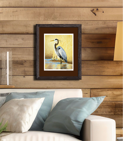Great Blue Heron Watercolor Print, Nature Wildlife Landscape, Limited Edition Print, Coastal Wall Decor, Beach Painting Gift, Shorebird Art