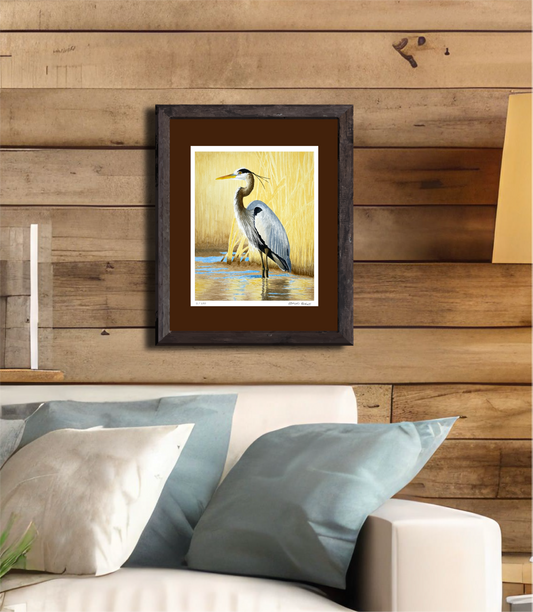 Great Blue Heron Watercolor Print, Nature Wildlife Landscape, Limited Edition Print, Coastal Wall Decor, Beach Painting Gift, Shorebird Art