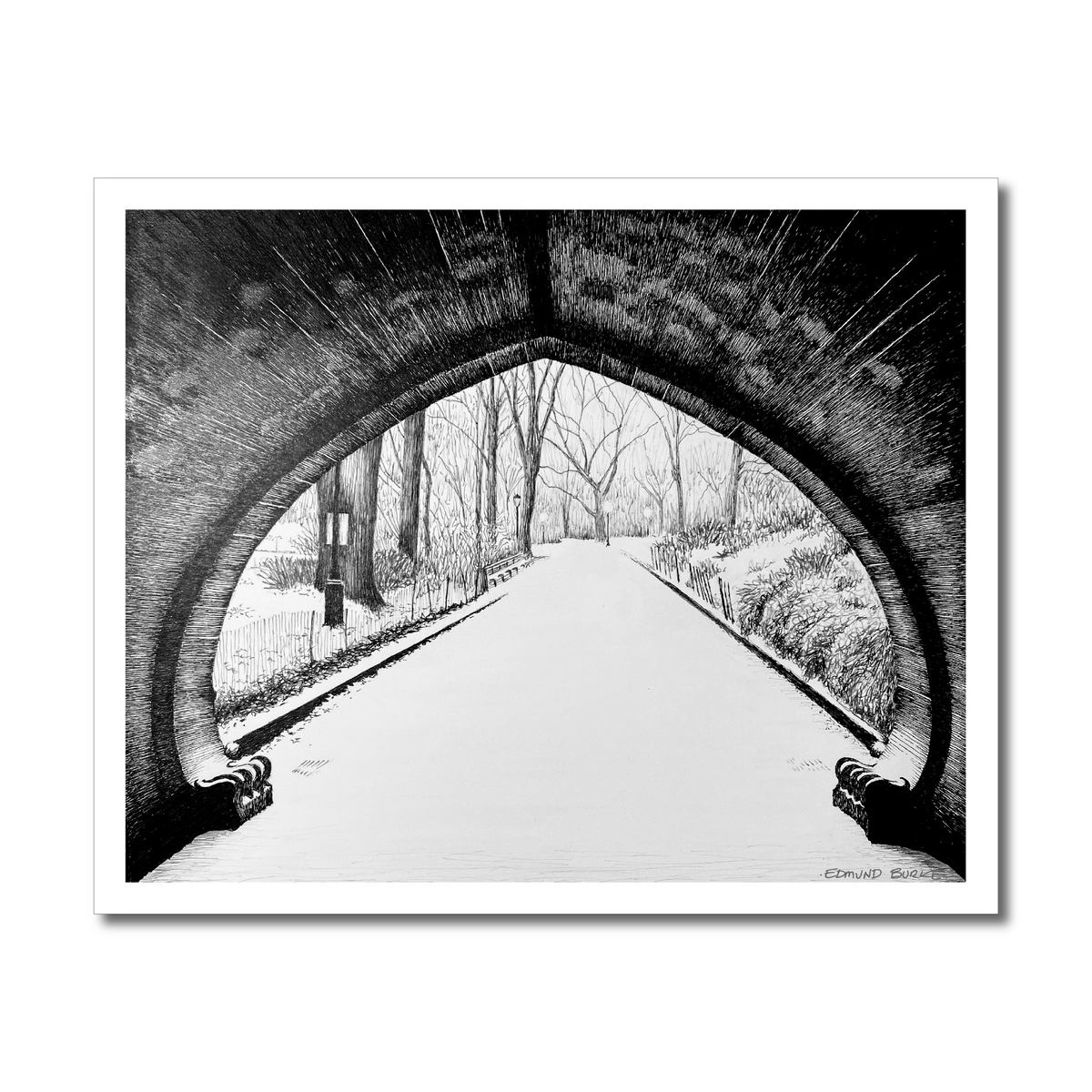 Central Park NYC Print, New York City Wall Art, Greywacke Arch Pen and Ink Drawing, Manhattan Art Print, NYC Winter Scene