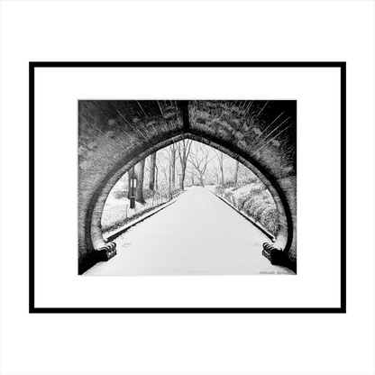 Central Park NYC Print, New York City Wall Art, Greywacke Arch Pen and Ink Drawing, Manhattan Art Print, NYC Winter Scene