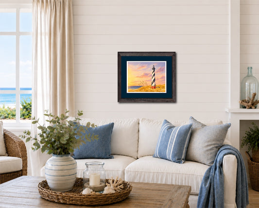 Cape Hatteras Lighthouse Watercolor Print | Original Outer Banks Art | North Carolina Coastal Wall Decor | Nautical Beach House Artwork