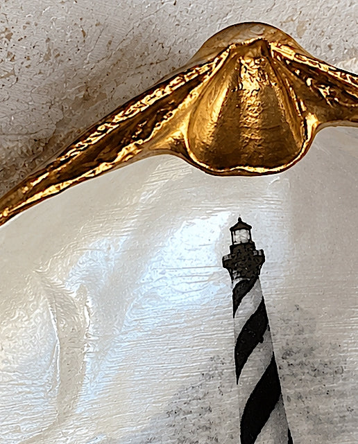 Decoupage Clam Shell Trinket Dish Cape Hatteras Lighthouse Art