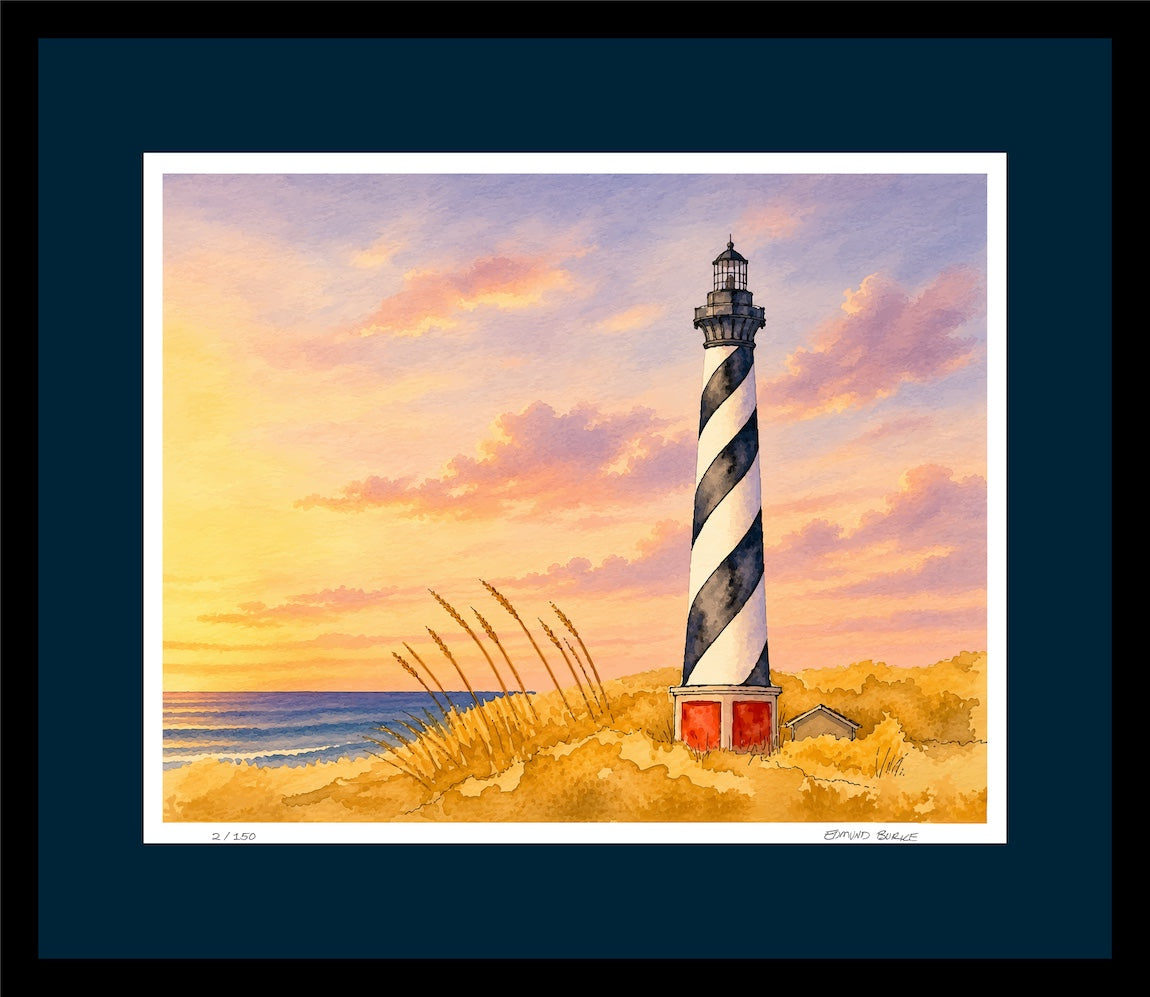 Cape Hatteras Lighthouse Watercolor Print | Original Outer Banks Art | North Carolina Coastal Wall Decor | Nautical Beach House Artwork