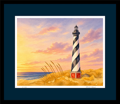 Cape Hatteras Lighthouse Watercolor Print | Original Outer Banks Art | North Carolina Coastal Wall Decor | Nautical Beach House Artwork