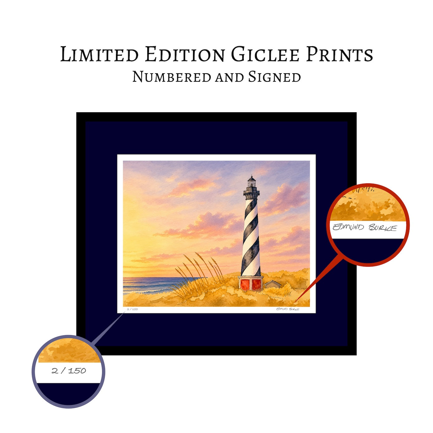 Cape Hatteras Lighthouse Watercolor Print | Original Outer Banks Art | North Carolina Coastal Wall Decor | Nautical Beach House Artwork