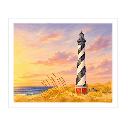 Cape Hatteras Lighthouse Watercolor Print | Original Outer Banks Art | North Carolina Coastal Wall Decor | Nautical Beach House Artwork
