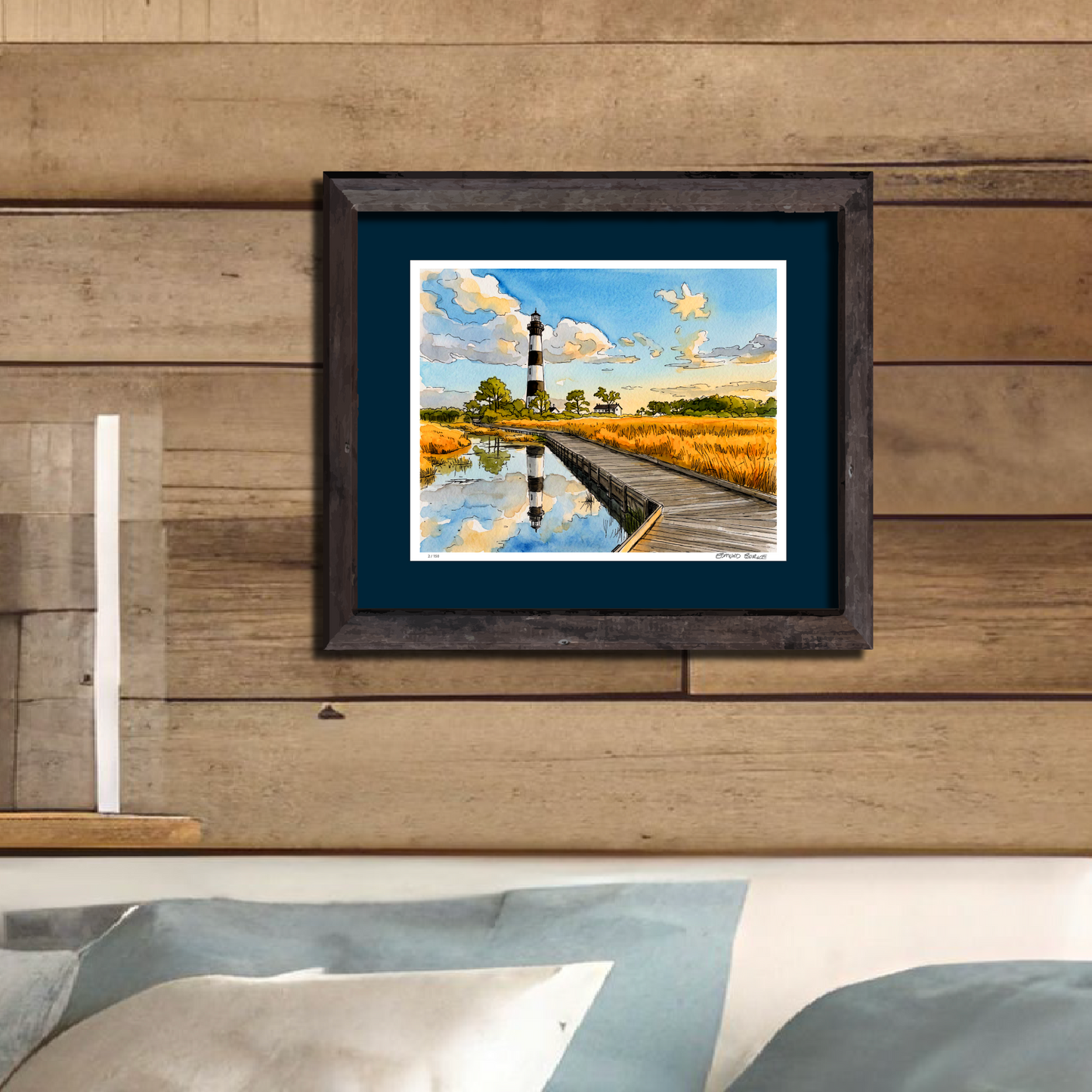 Bodie Island Watercolor, Outer Banks Coastal Wall Art, North Carolina Lighthouse Artwork, Archival Fine Art Print