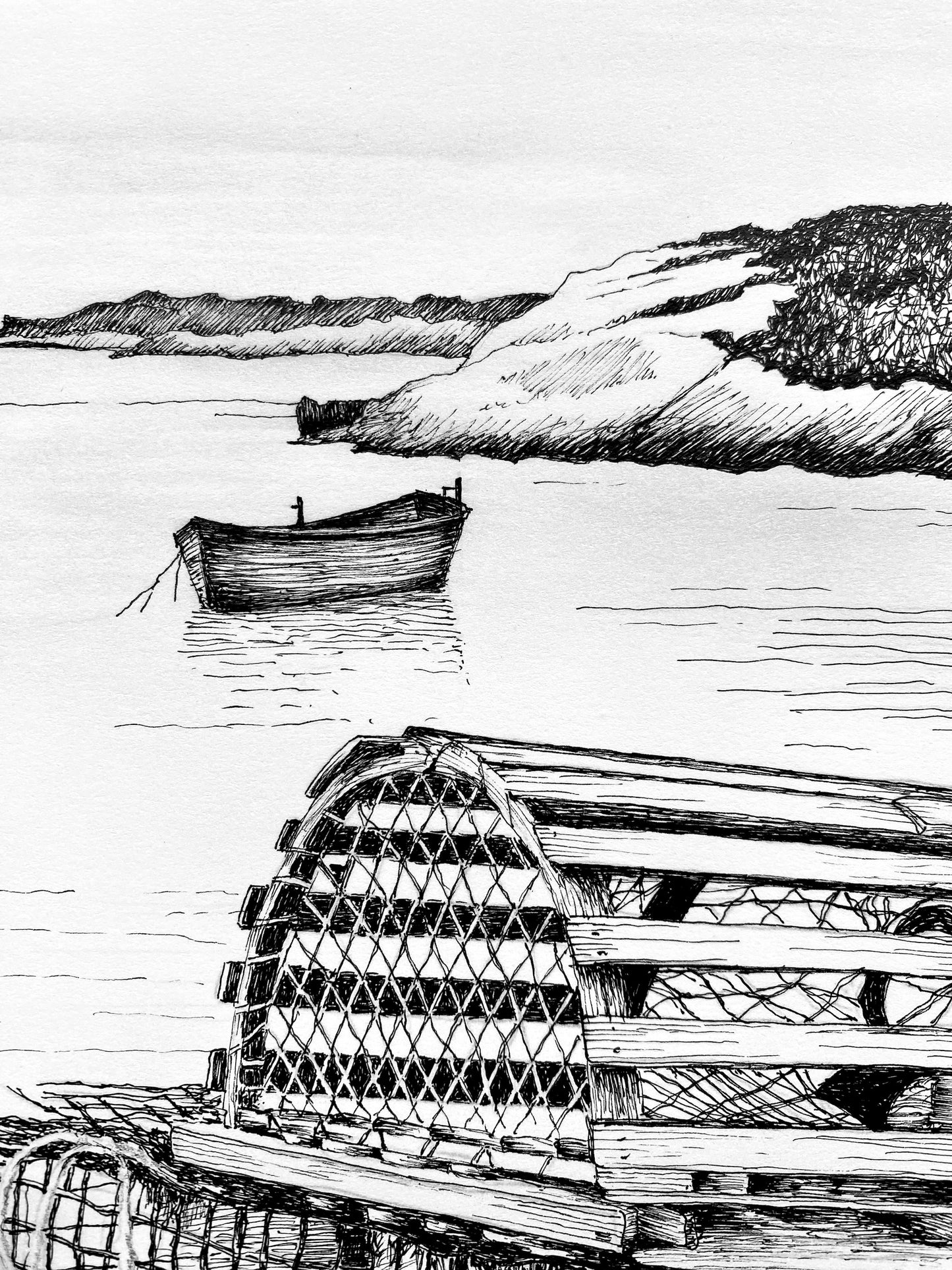 Pen & Ink Print of Peggy’s Cove Fishing Village – Halifax, Nova Scotia, Coastal Artwork