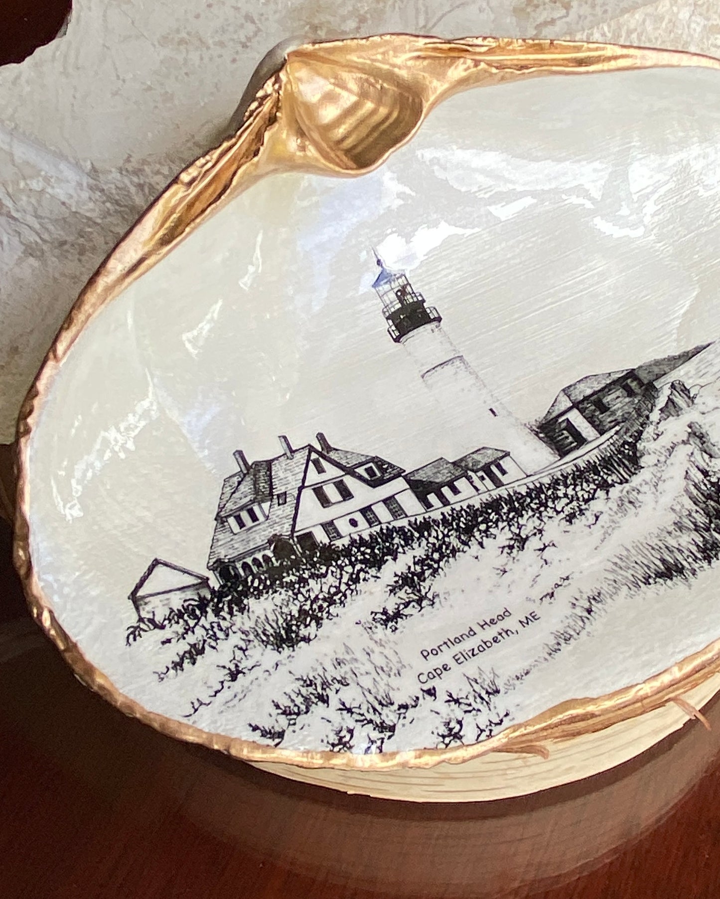 Decoupage Clam Shell Trinket Dish Portland Head Lighthouse