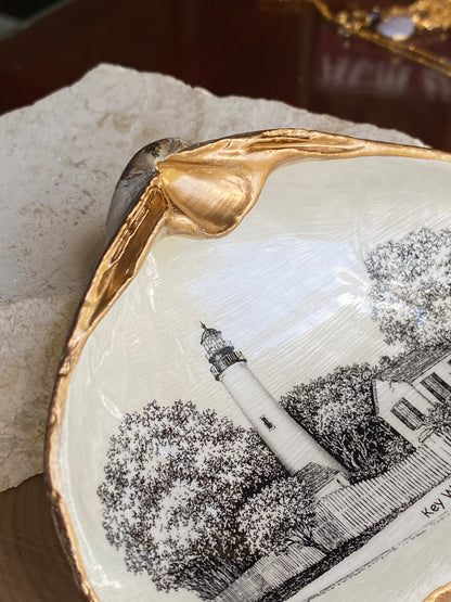 Decoupage Clam Shell Trinket Dish Key West Lighthouse Art