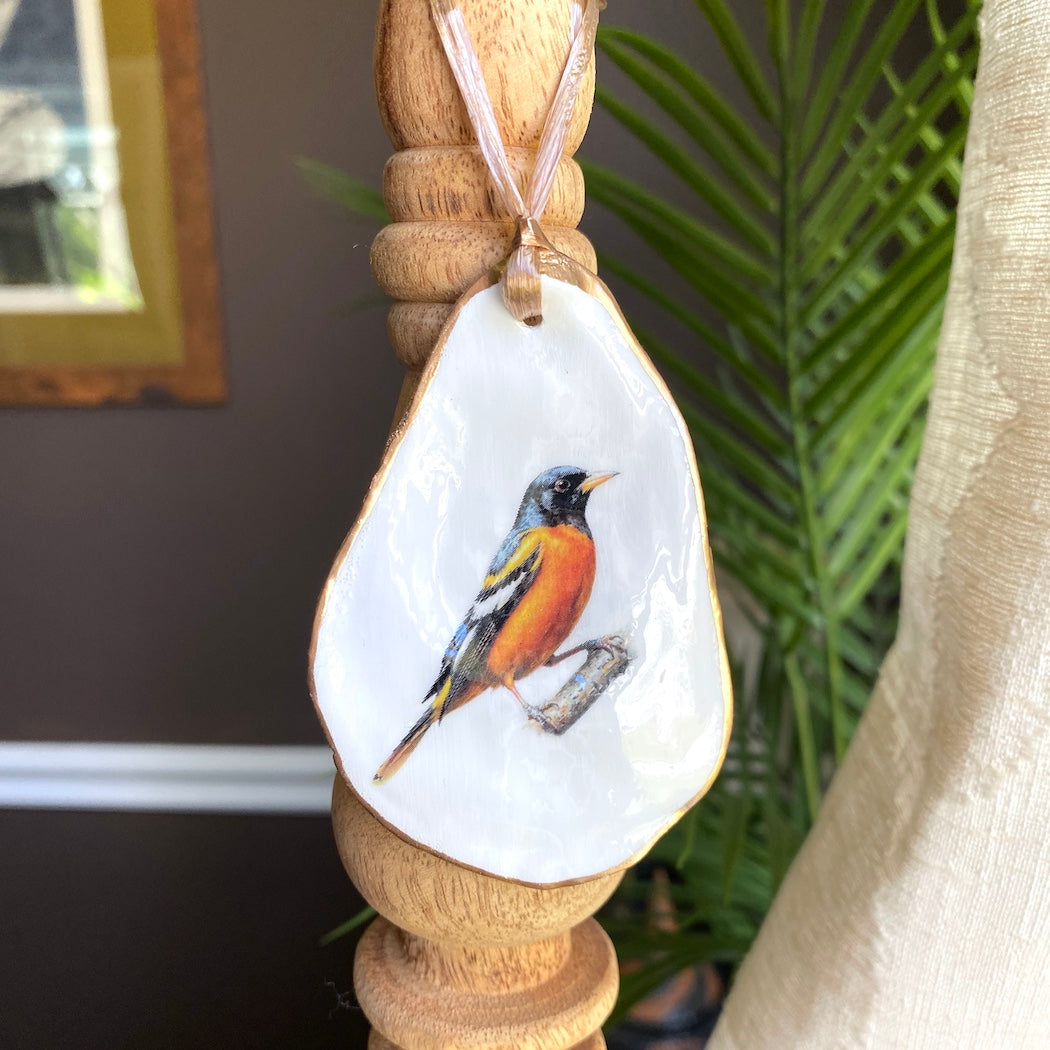 Holiday Ornaments Decoupage Oyster Shell Bird Lover Art