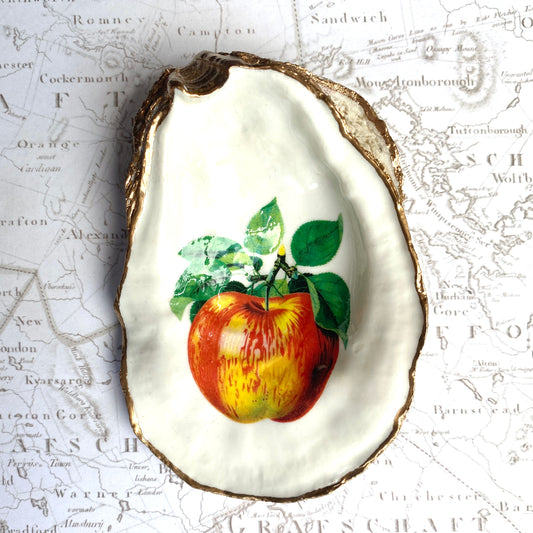 Vintage Apple Oyster Shell Dish | Botanical Fruit Cottage Décor