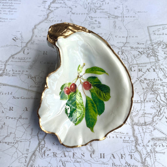Cherry Botanical Oyster Shell Dish | Vintage Fruit Décor
