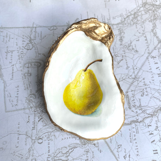 Vintage Pear Oyster Shell Dish | Botanical Fruit Kitchen Décor