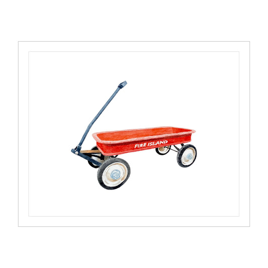 Island Life Wall Art, Red Wagon Illustration, Coastal Decor, Fire Island Art, Beach House Decor, Retro Wagon Drawing