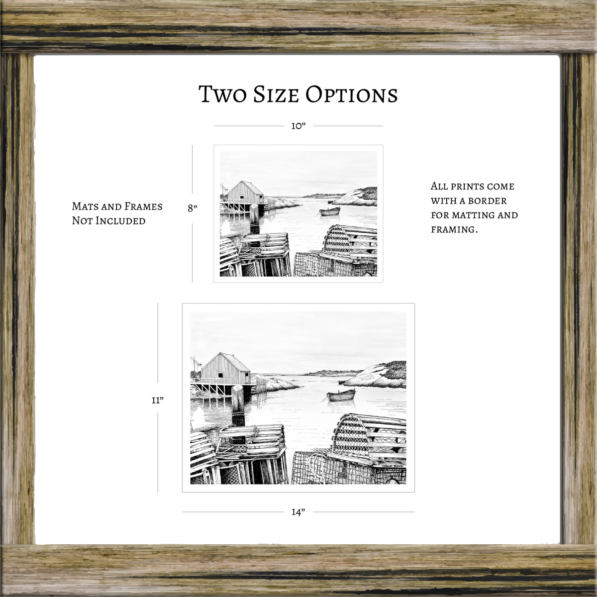 Pen & Ink Print of Peggy’s Cove Fishing Village – Halifax, Nova Scotia, Coastal Artwork