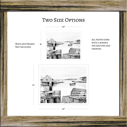 Pen & Ink Print of Peggy’s Cove Fishing Village – Halifax, Nova Scotia, Coastal Artwork