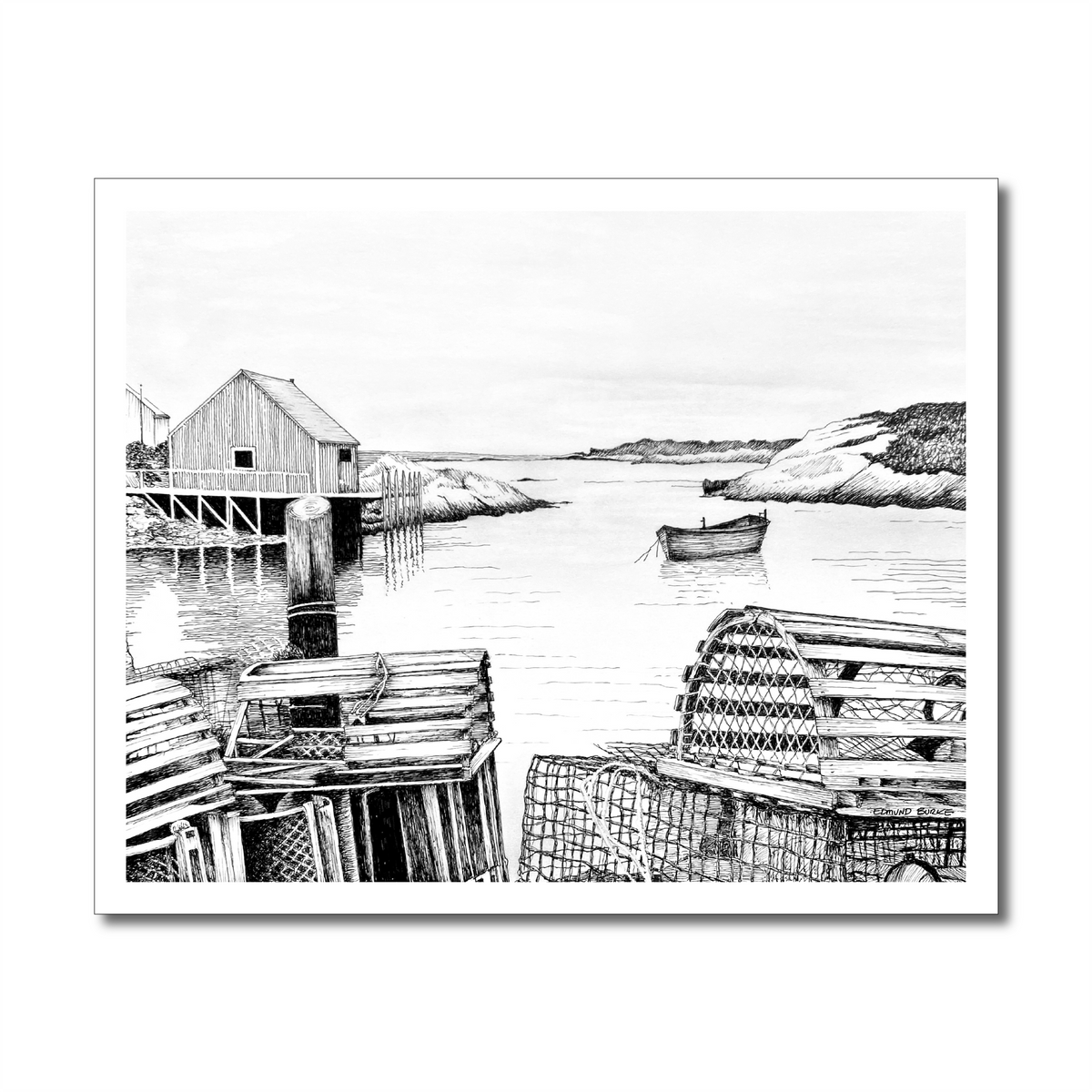 Pen & Ink Print of Peggy’s Cove Fishing Village – Halifax, Nova Scotia, Coastal Artwork