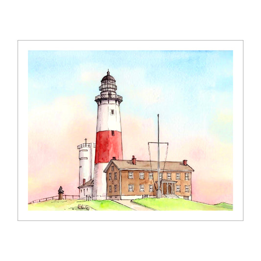 Montauk Lighthouse Watercolor Archival Print, Long Island Coastal Art, New York Lighthouse Decor