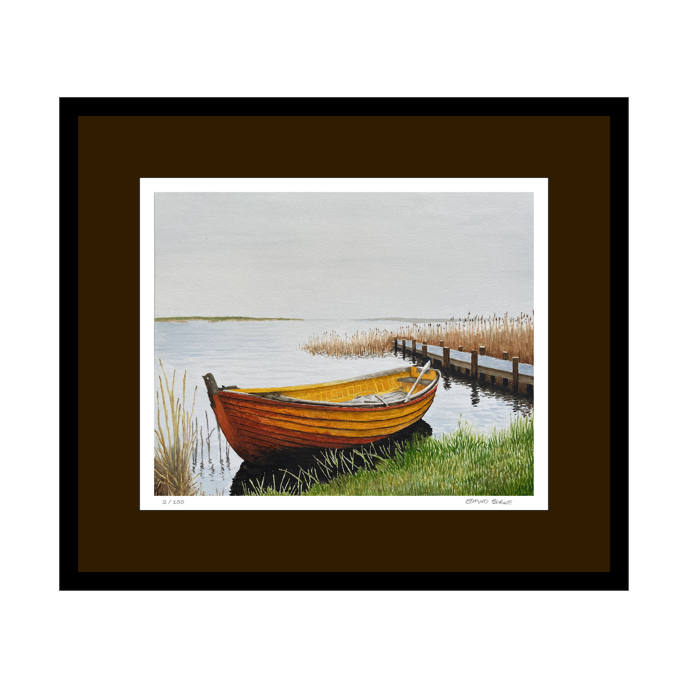 Original Watercolor Print of an Old Skiff on a Quiet Shoreline – Coastal Wall Art