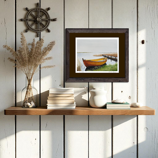 Original Watercolor Print of an Old Skiff on a Quiet Shoreline – Coastal Wall Art