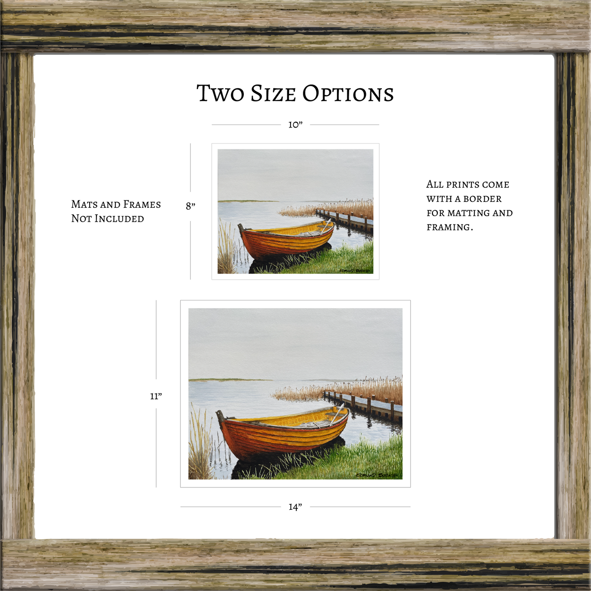 Original Watercolor Print of an Old Skiff on a Quiet Shoreline – Coastal Wall Art