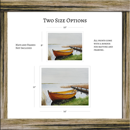 Original Watercolor Print of an Old Skiff on a Quiet Shoreline – Coastal Wall Art