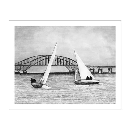 Sailboat Pen and Ink Print – Great South Bay Long Island Art, Long Island Nautical Drawing, Black & White Coastal Wall Decor,Beach House Art