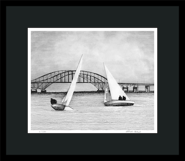 Sailboat Pen and Ink Print – Great South Bay Long Island Art, Long Island Nautical Drawing, Black & White Coastal Wall Decor,Beach House Art