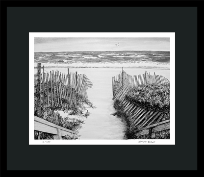 Fire Island Sand Dunes Black & White Pen and Ink Beach Path Print — Long Island Ocean Shore Art, Beach House Coastal Wall Decor