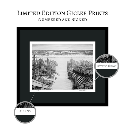 Fire Island Sand Dunes Black & White Pen and Ink Beach Path Print — Long Island Ocean Shore Art, Beach House Coastal Wall Decor