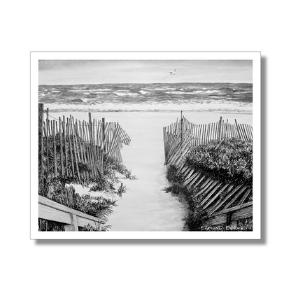 Fire Island Sand Dunes Black & White Pen and Ink Beach Path Print — Long Island Ocean Shore Art, Beach House Coastal Wall Decor
