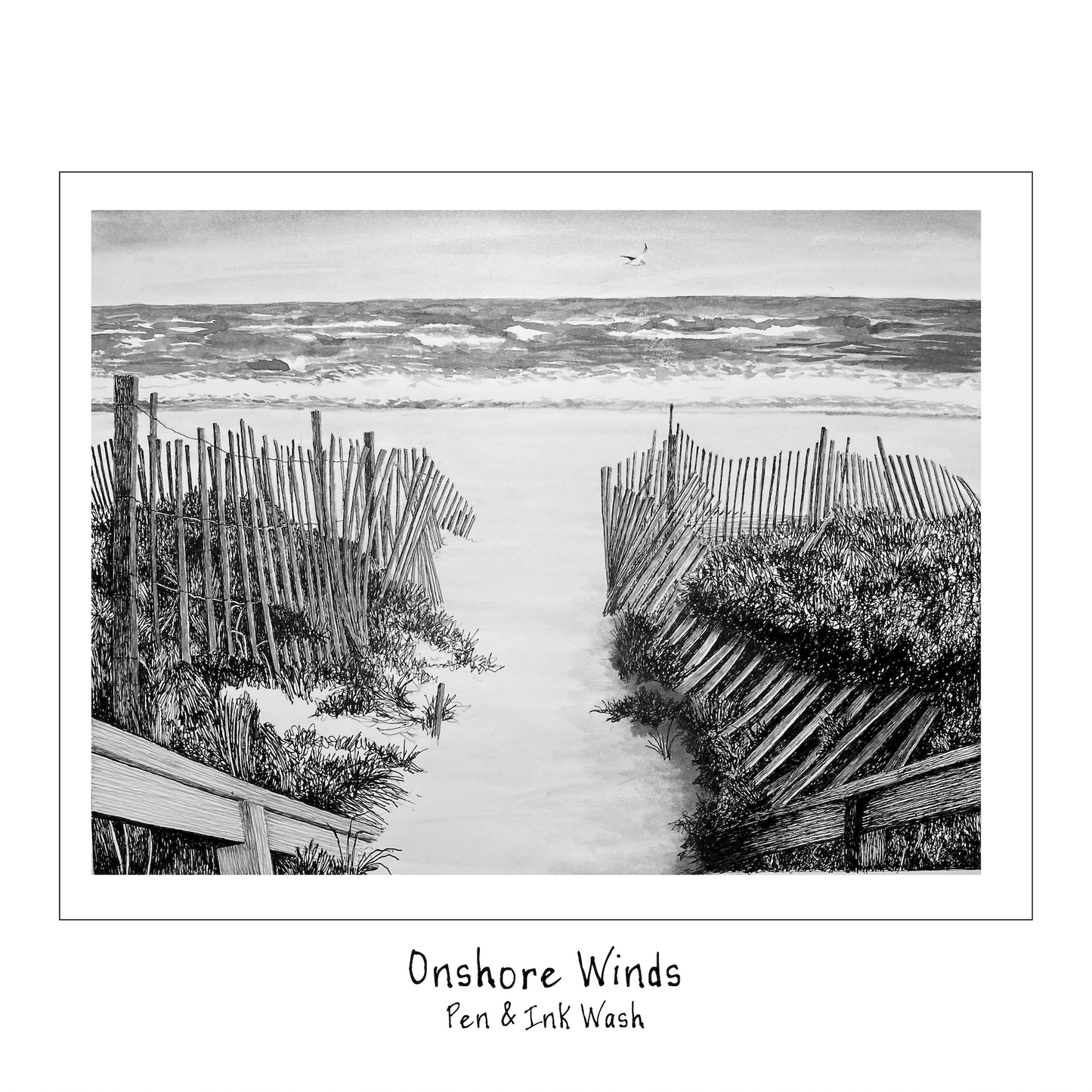 Fire Island Sand Dunes Black & White Pen and Ink Beach Path Print — Long Island Ocean Shore Art, Beach House Coastal Wall Decor