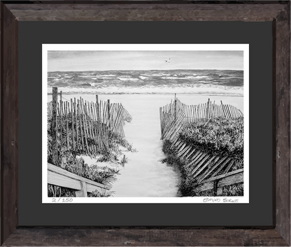 Fire Island Sand Dunes Black & White Pen and Ink Beach Path Print — Long Island Ocean Shore Art, Beach House Coastal Wall Decor
