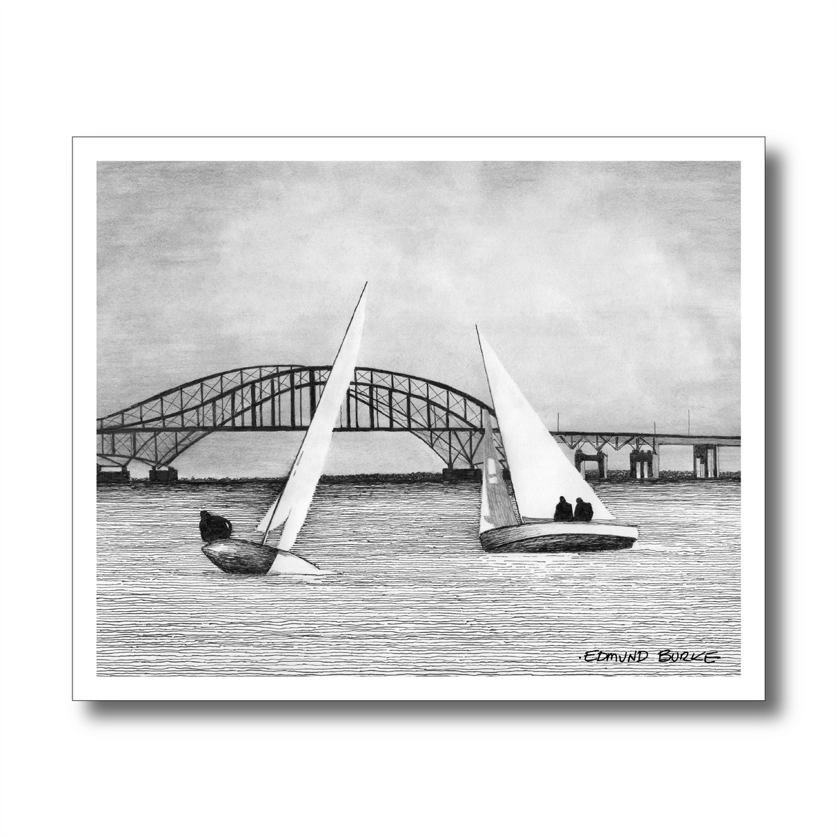 Sailboat Pen and Ink Print – Great South Bay Long Island Art, Long Island Nautical Drawing, Black & White Coastal Wall Decor,Beach House Art