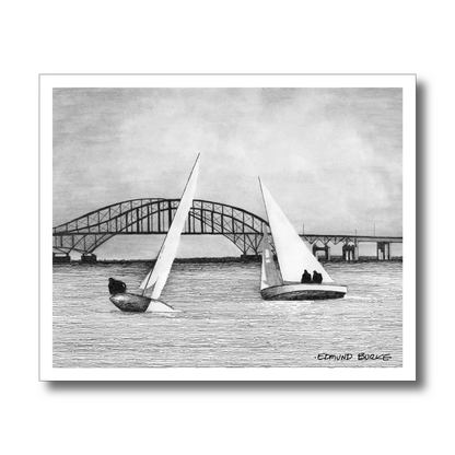 Sailboat Pen and Ink Print – Great South Bay Long Island Art, Long Island Nautical Drawing, Black & White Coastal Wall Decor,Beach House Art