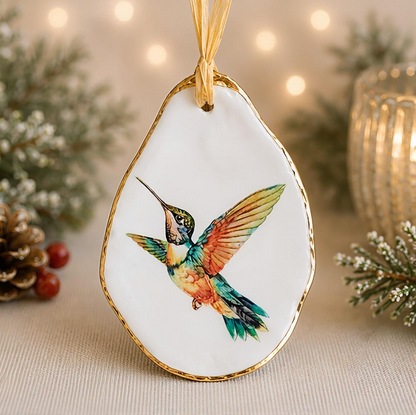 Hummingbird Oyster Shell Ornament, Hummingbird Lover Gift, Christmas Keepsake