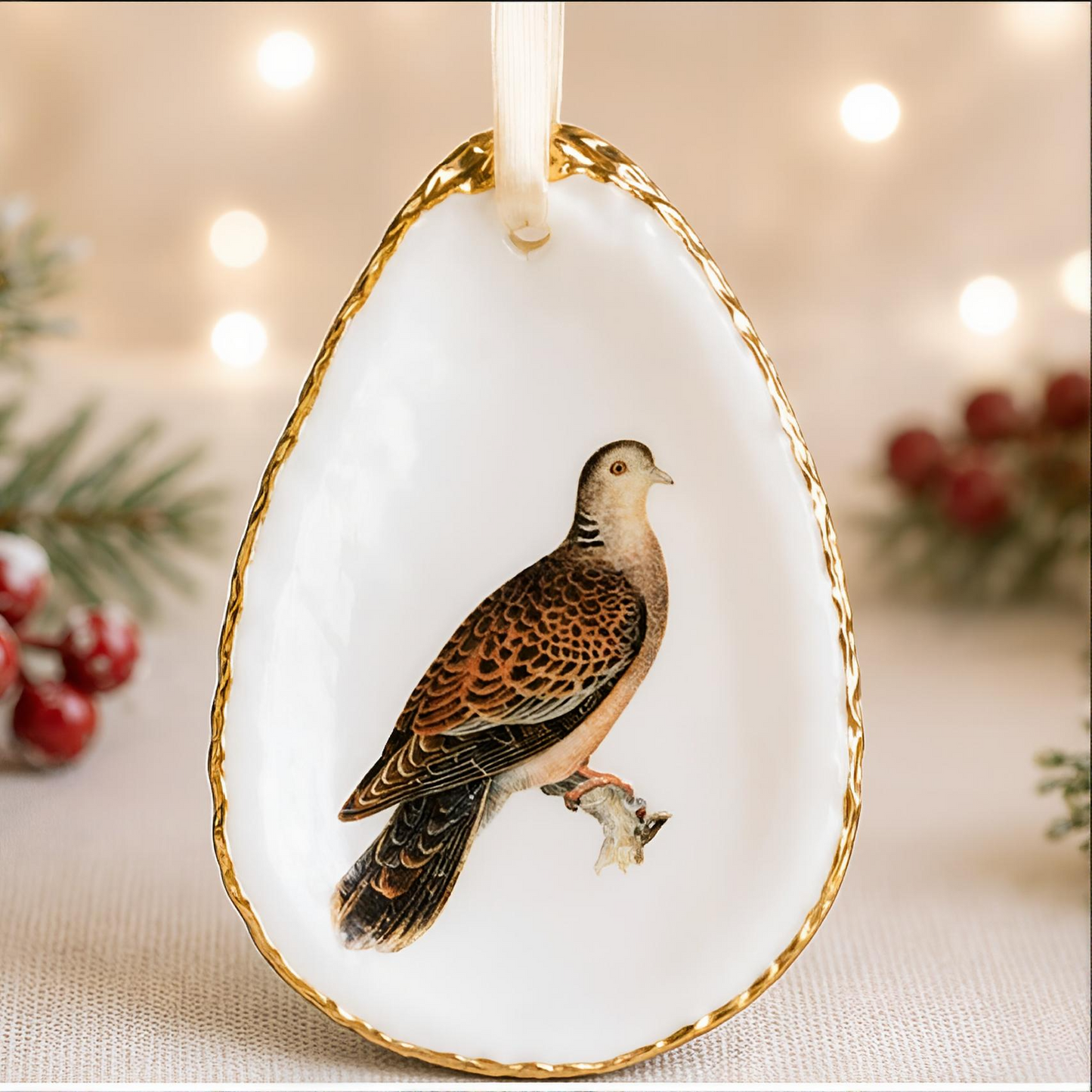 Turtle Dove Oyster Shell Ornament, Turtle Dove Lover Gift, Christmas Keepsake