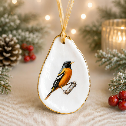 Baltimore Oriole Oyster Shell Ornament, Baltimore Oriole Lover Gift, Holiday Decor, Christmas Keepsake