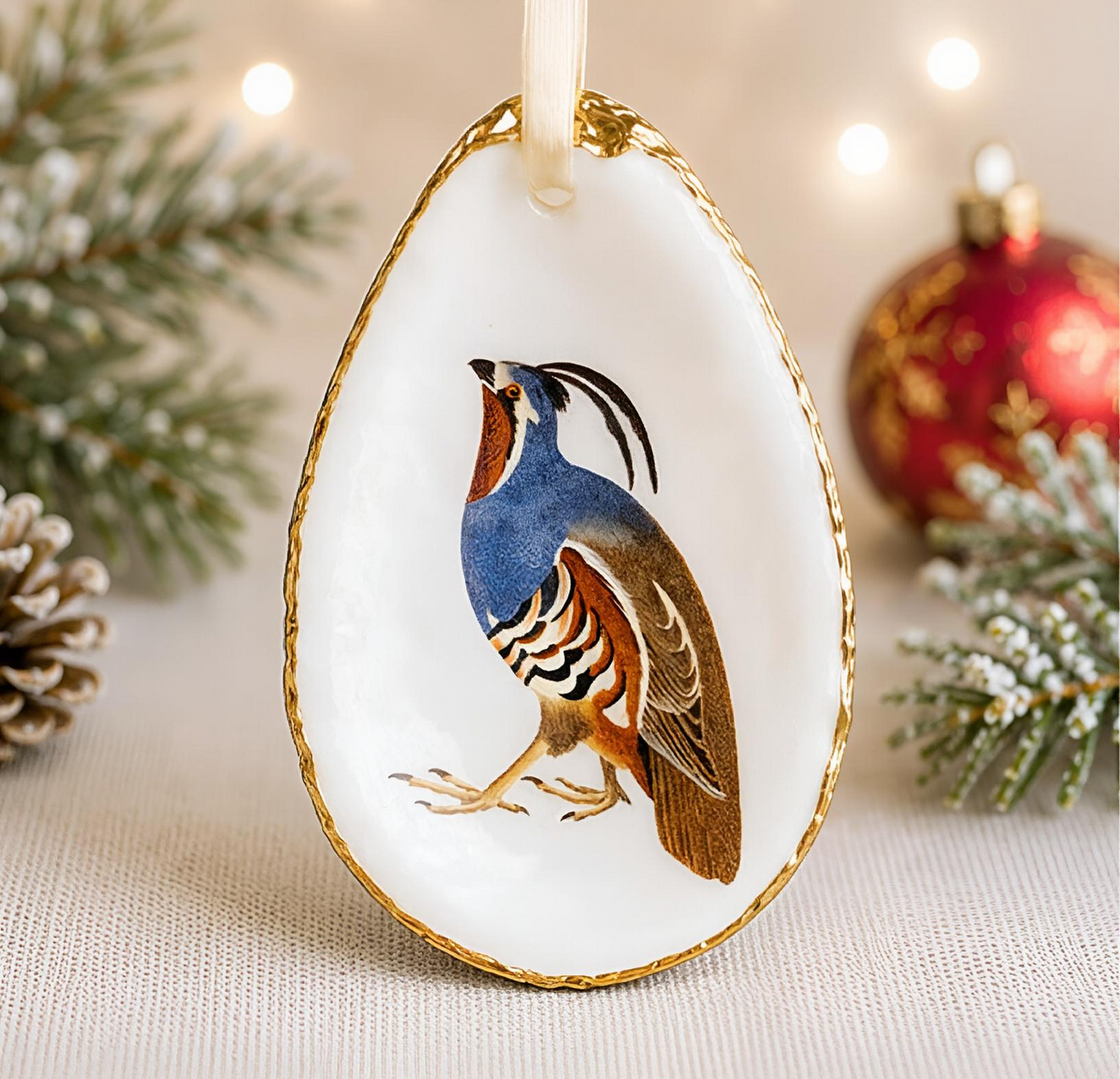Partridge Oyster Shell Ornament, Bird Lover Gift, Christmas Keepsake