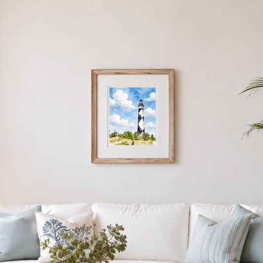Cape Lookout Lighthouse Watercolor Print, Original North Carolina Art,  Coastal Wall Decor, Nautical Beach House Artwork, Outer Banks Gift
