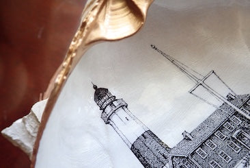 Decoupage Clam Shell Trinket Dish Montauk Lighthouse Art