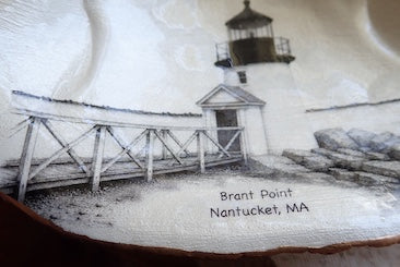 Decoupage Clam Shell Trinket Dish Nantucket Art