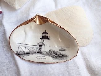 Decoupage Clam Shell Trinket Dish Nantucket Art