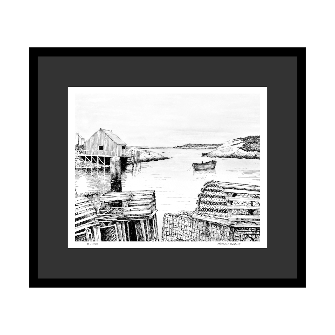 Pen & Ink Print of Peggy’s Cove Fishing Village – Halifax, Nova Scotia, Coastal Artwork