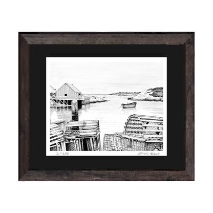Pen & Ink Print of Peggy’s Cove Fishing Village – Halifax, Nova Scotia, Coastal Artwork